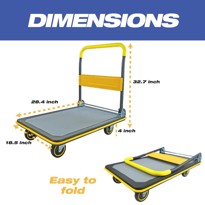 LAUCO Heavy Duty Foldable Push Cart Dolly, 330 lb Weight Capacity, Moving Platform Hand Truck, Foldable for Easy Storage and 360 Degree Swivel Wheels (330 Lbs) 17475