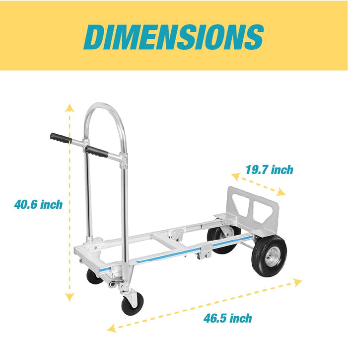 Aluminum Hand Truck and Dolly, 2 in 1 Design 550 Lbs Capacity, Lightweight Frame, Industrial Collapsible Cart, Dolly Cart with Rubber Wheels for Transport and Moving in Office, Warehouse, and More