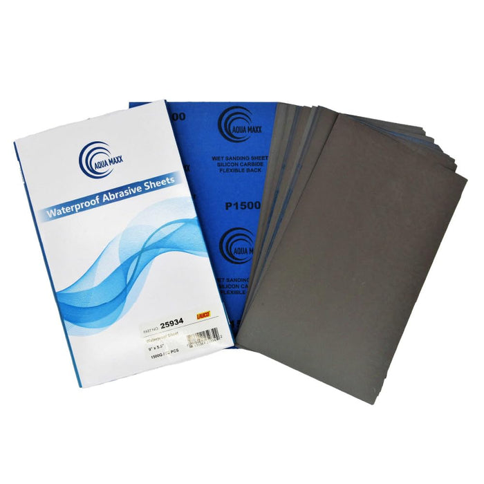 Aqua Maxx Wet or Dry Sandpaper, 9x5.5 Inches, Box of 50 - Abrasive Paper Sheets for Automotive Sanding, Detailing, Polishing Automotive, Woodworking Wood Furniture (1500 Grit, 50) 25934