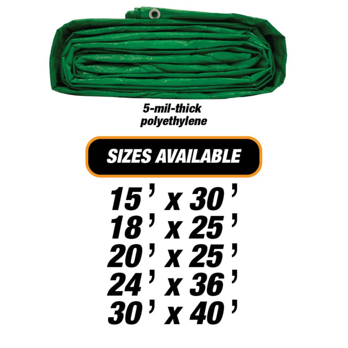 Heavy Duty Green Tarp - 24ft x 36ft - 5 MIL Multipurpose UV Resistant, Waterproof Protective Tarp Cover with Metal Grommets and Reinforced Edges - for Roof, Camping, Patio, Boat, Car 39111