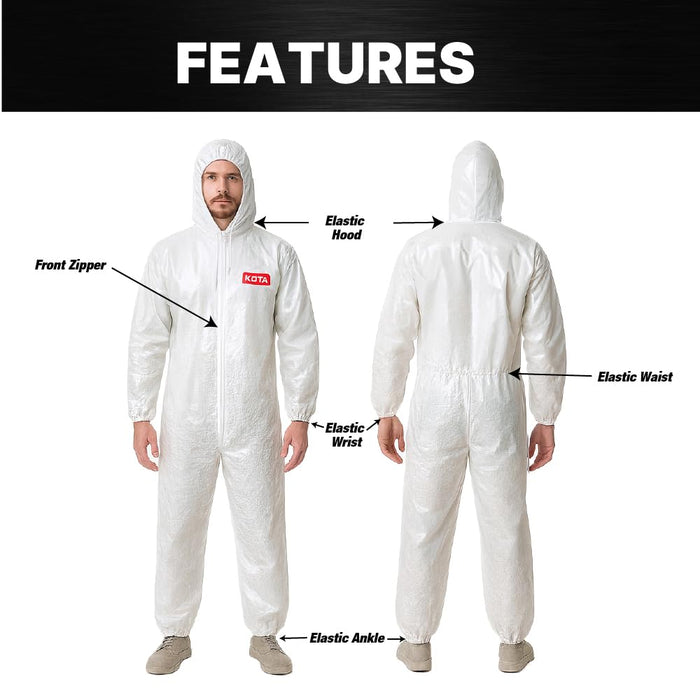 LAUCO KOTA Disposable Protective Coverall Suit with Hood, with Hood, Elastic Waist and Wrist for Spray Painting (5, Large)