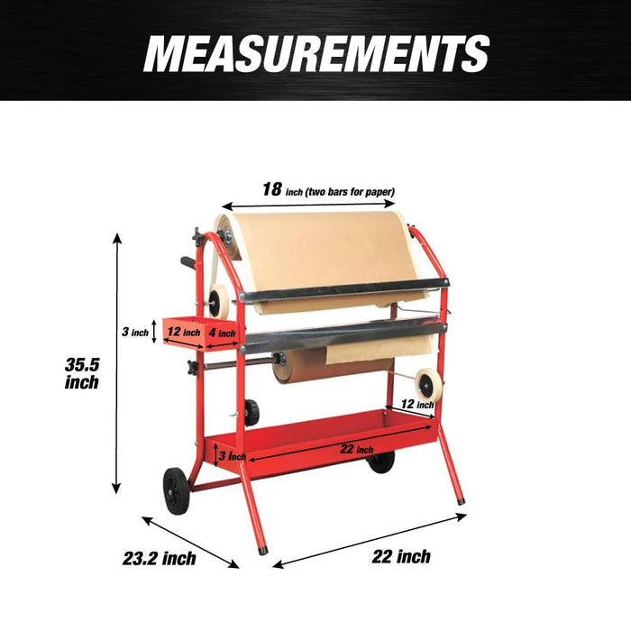 LAUCO Mobile 18" Multi-Roll Masking Paper Machine with Storage Trays, Masking Paper Machine, Automotive Masking Machine, Auto Body Masking Machine, Machine Shop Supply 01678