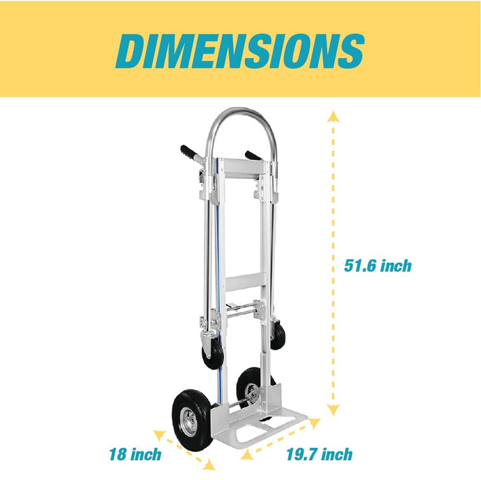 Aluminum Hand Truck and Dolly, 2 in 1 Design 550 Lbs Capacity, Lightweight Frame, Industrial Collapsible Cart, Dolly Cart with Rubber Wheels for Transport and Moving in Office, Warehouse, and More