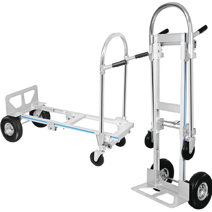 Aluminum Hand Truck and Dolly, 2 in 1 Design 550 Lbs Capacity, Lightweight Frame, Industrial Collapsible Cart, Dolly Cart with Rubber Wheels for Transport and Moving in Office, Warehouse, and More