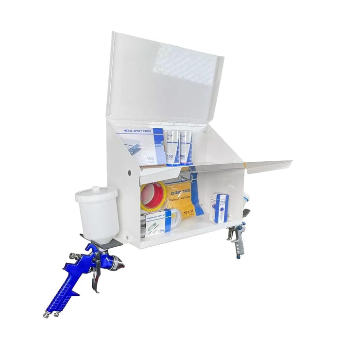 Magnetic Spray Booth Box White- Double Compartment Cabinet with Double Spray Paint Gun Holder, Spray Gun Holder, Spray Paint Storage Box Cabinet for the Interior of Spray Booth, Spray Gun Box 1681