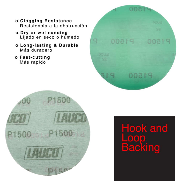 Premium 6" Hook and Loop Sanding Discs (Box of 50) - Hook and Loop Backing Discs for DA Orbital Sanders - Automotive Sanding Wood Furniture Finishing (GRIT-1500)