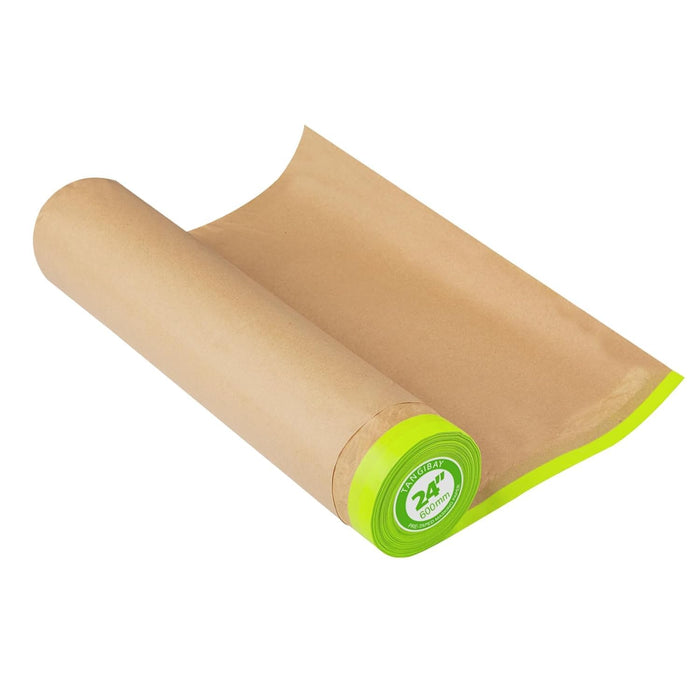 LAUCO Pre-Taped Brown Masking Paper 24" x 50' for Painting Tape and Drape Painters Paper, Paint Adhesive Protective Paper Roll for Car, and Furniture Protection, 1 Roll