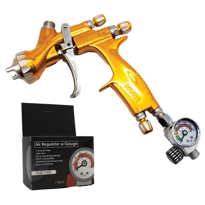 LAUCO KOTA HVLP/LVLP Spray Gun Air Regulator with Pressure Gauge and Air Flow Control ¼-inch NPT Diaphragm Type in Line Regulator for Air Compressor 24578