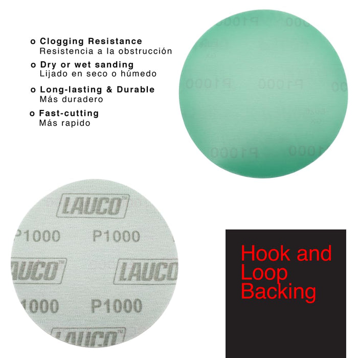 Premium 6" Hook and Loop Sanding Discs (Box of 50) - Hook and Loop Backing Discs for DA Orbital Sanders - Automotive Sanding Wood Furniture Finishing (GRIT-1000)