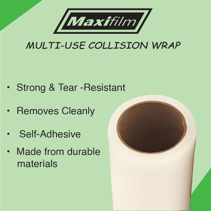 MAXIFILM Crash Wrap, 36 inch x 100 feet, Clear Collision Wrap for Damaged Vehicles & Car Windows, Removes Cleanly, Attaches Securely, Removes Cleanly (1885)