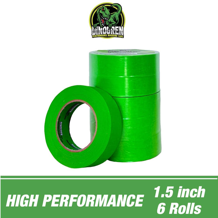 LAUCO DINOGREN High Performance Masking Tape for Car Paint, Heat & Water Resistant, Multi-Purpose Green (1.5 in (6 Rolls))
