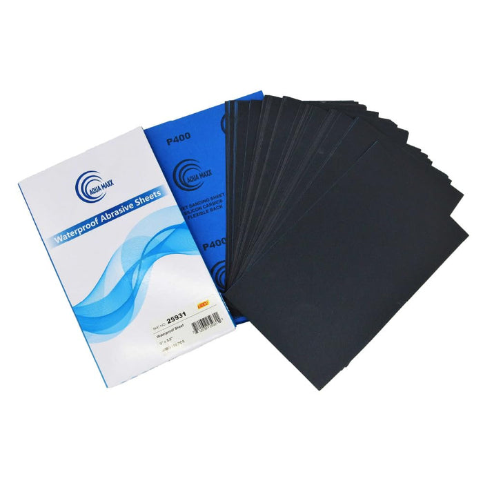 Aqua Maxx Wet or Dry Sandpaper, 9x5.5 Inches, Box of 50 - Abrasive Paper Sheets for Automotive Sanding, Detailing, Polishing Automotive, Woodworking Wood Furniture (400 Grit, 50) 25931