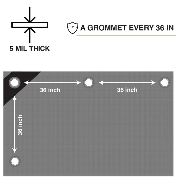 Heavy Duty Tarp 5 MIL Multipurpose UV Resistant, Waterproof Protective Tarp Cover with Metal Grommets and Reinforced Edges - for Roof, Camping, Patio, Boat, Car (Silver/Black, 15ft x 15ft) 69593