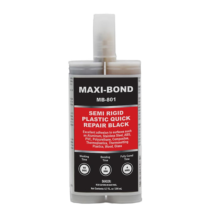 LAUCO Maxi-Bond Semi-Rigid Plastic Quick Repair Adhesive Black – 200ml (MB-801) – Fast-Setting Polyurethane for Automotive Body Plastic Repair 4585