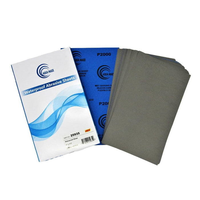 Aqua Maxx Wet or Dry Sandpaper, 9x5.5 Inches, Box of 50 - Abrasive Paper Sheets for Automotive Sanding, Detailing, Polishing Automotive, Woodworking Wood Furniture (2000 Grit, 50) 25935