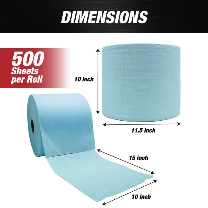 LAUCO Prep-Wipe Industrial Wipes Jumbo Roll, Heavy Duty Blue Cleaning Towels (500 Sheets/Roll, 1 Roll/Case, 10” x 15” each sheet) 50748
