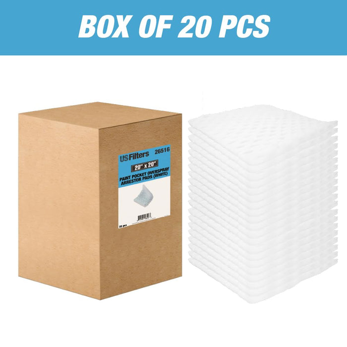 Paint Pocket Overspray Spray Booth Exhaust Arrestors Filters - White - 20 Per Pack (20 Inches x 20 Inches) 26516