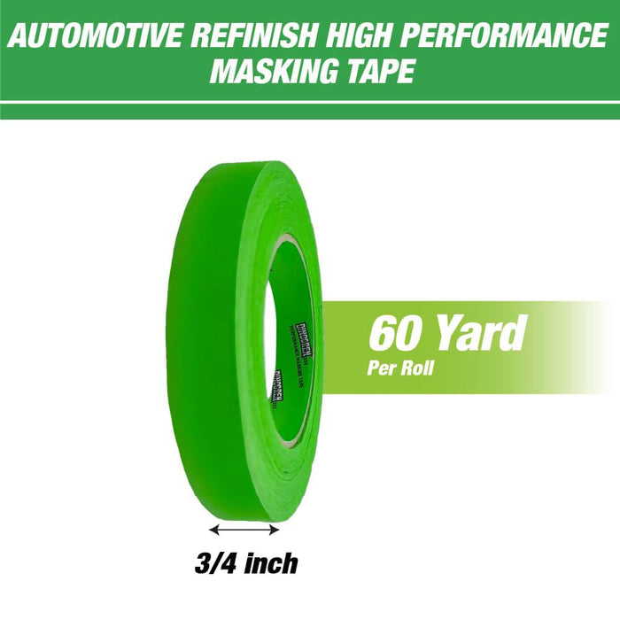 LAUCO DINOGREN High Performance Masking Tape for Car Paint, Heat & Water Resistant, Multi-Purpose Green (0.75 in (12 Rolls))