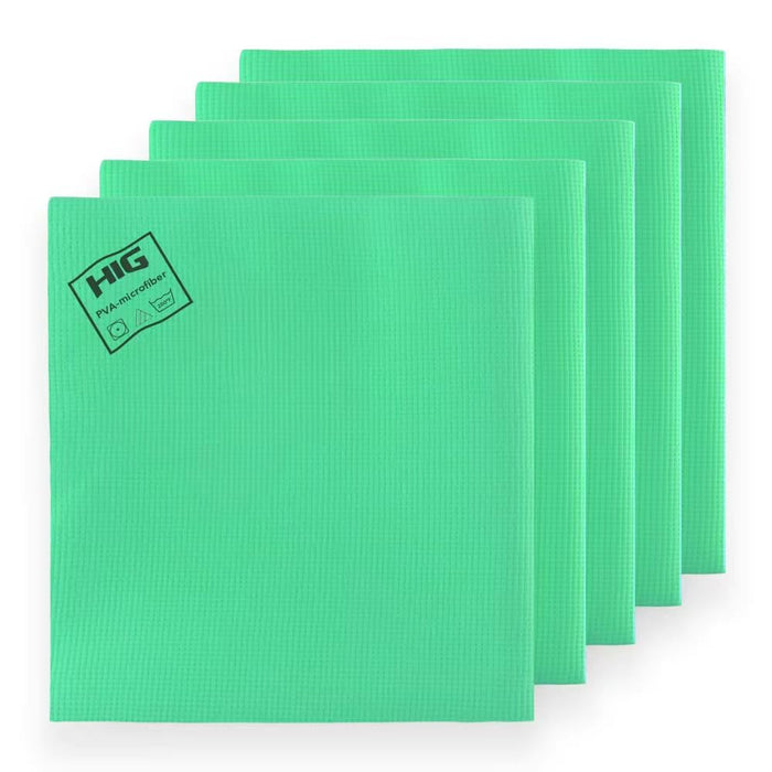 HIG PVA Microfiber Cleaning Towels, Professional Grade Synthetic Chamois Cloths for Streak Free Shine, Ultra Absorbent, Smooth & Reusable All-Purpose Cleaning Rags for Home, Car & Kitchen (5, Green)