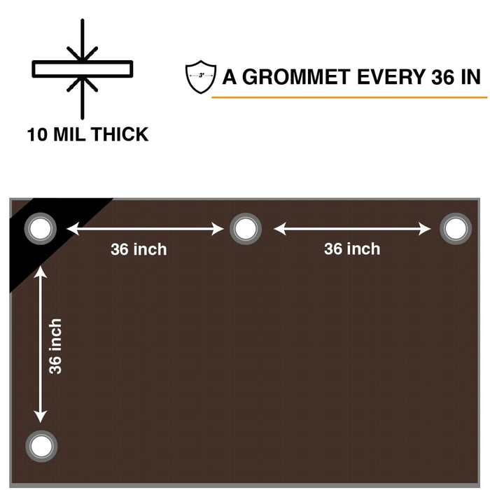 Heavy Brown Tarp - 16 MIL Multipurpose UV Resistant, Waterproof Protective Tarp Cover with Metal Grommets and Reinforced Edges - for Roof, Camping, Patio, Pool, Boat, Car (12ft x 30ft) 38896