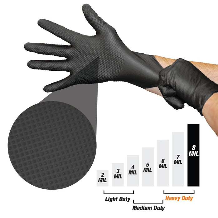 LAUCO Heavy Duty Industrial Black Nitrile Gloves with Raised Diamond Texture, 8-mil, Latex Free, Powder Free (1, Large (Pack of 100)) 87205