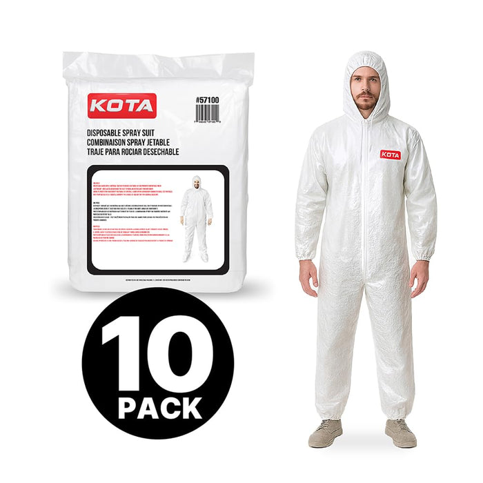 KOTA Disposable Protective Coverall Suit with Hood, with Hood, Elastic Waist and Wrist for Spray Painting (10, Large)