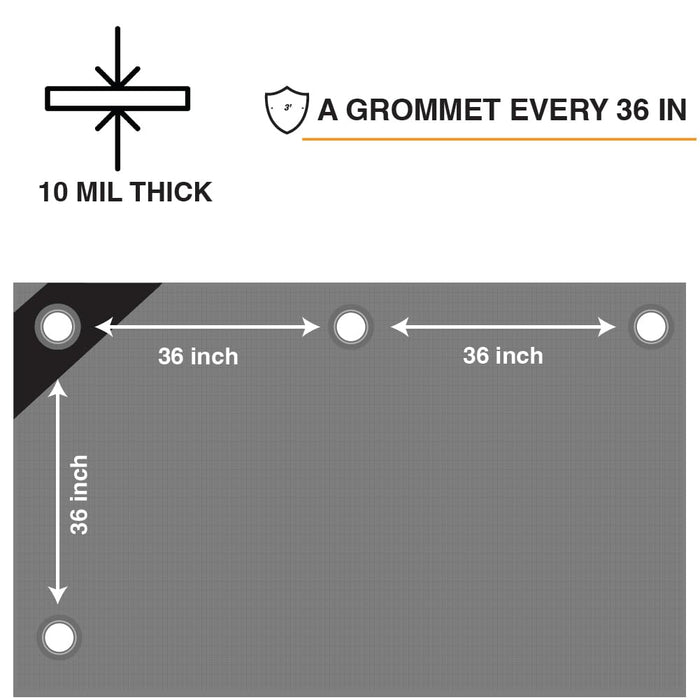 Heavy Silver/Black Tarp - 25ft x 45ft - 10 MIL Multipurpose UV Resistant, Waterproof Protective Tarp Cover with Metal Grommets and Reinforced Edges - for Roof, Camping, Patio, Pool, Boat, Car 17402