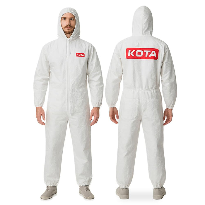 LAUCO White Polyester Reusable Paint Coverall Spray Suit with Hood – Lint Free, Water Resistant, Washable Protective Coverall with Elastic Waist and Wrist – XX-Large, Pack of 1