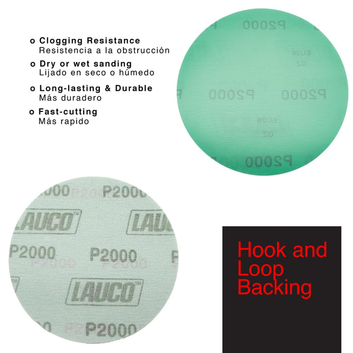 Premium 6" Hook and Loop Sanding Discs (Box of 50) - Hook and Loop Backing Discs for DA Orbital Sanders - Automotive Sanding Wood Furniture Finishing (GRIT-2000)
