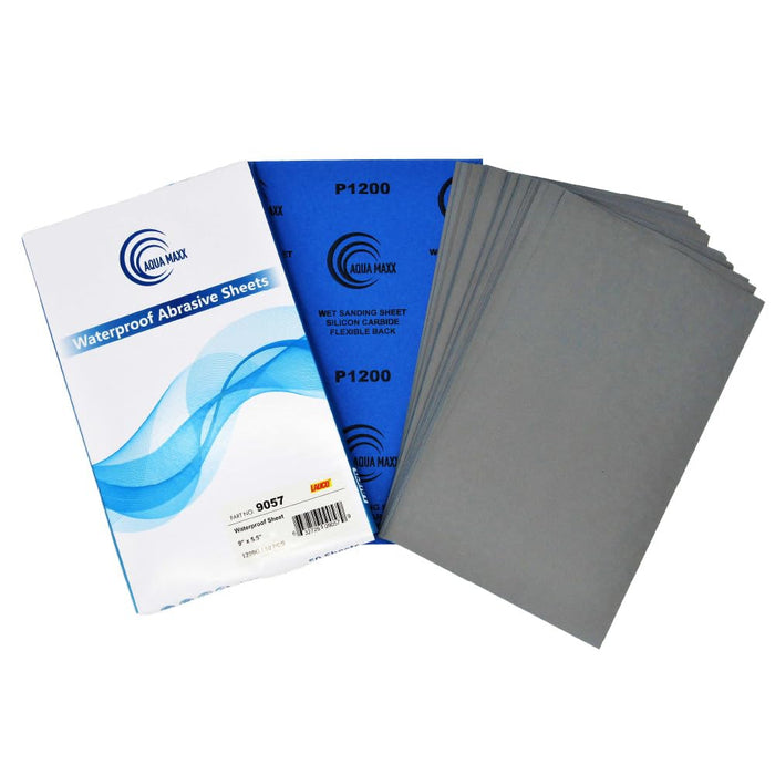 Aqua Maxx Wet or Dry Sandpaper, 9x5.5 Inches, Box of 50 - Abrasive Paper Sheets for Automotive Sanding, Detailing, Polishing Automotive, Woodworking Wood Furniture (1200 Grit, 50) 9057