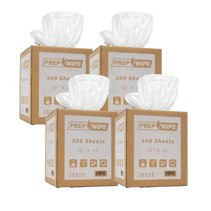Prep Wipe white Lint Free Cleaning Towels Pack of 300 Sheets, 10" x 14" - Multi-purpose, Reusable, Perforated, Industrial Grade Perforated Sheets (White, Pack of 4)