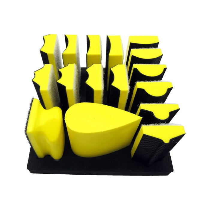 16pcs Hand Sanding Block Set - Hook and Loop Interchangeable Assorted Shapes HSBK18445