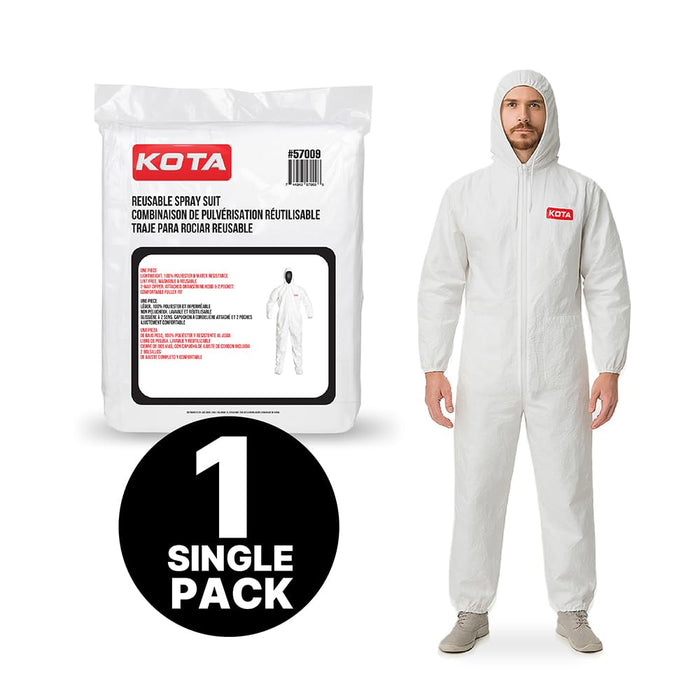 LAUCO White Polyester Reusable Paint Coverall Spray Suit with Hood, Elastic Waist and Wrist, Water Resistant, Lint Free, and Washable - X-Large, Pack of 1
