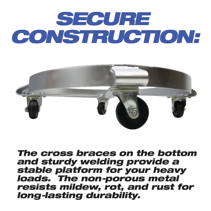 55-Gallon Drum and Garbage Can Dolly – Heavy-Duty Metal Dolly with Cross Braces and Caster Wheels – 1,000-Pound Capacity (Silver) - National Supply Company