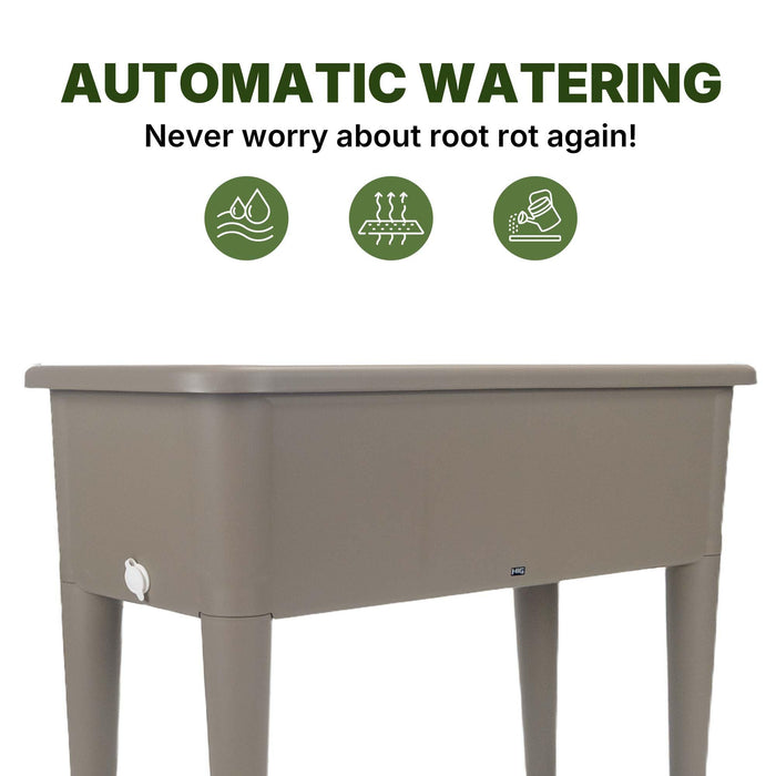 13.2 Gallon Self Watering Raised Garden Bed with or Without Transparent Ventilation Lid Greenhouse, Planter Box with Legs for Indoor/Outdoor Use, Ideal for Herbs & Vegetables (Coffee, Without Lid)