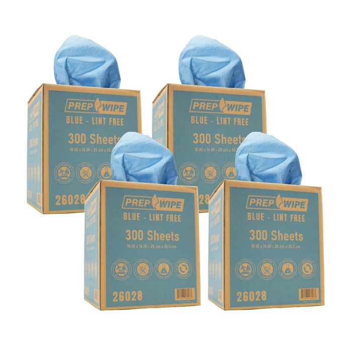 Prep Wipe Premium Lint-Free Wipes (4 Boxes / 1200 Sheets) | Polypropylene Heavy Duty Shop Cloths | Solvent & Oil Absorbent Towels | 10" x 14" 26028