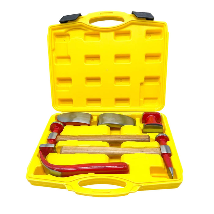 LAUCO 6 Pieces Auto Body Hammer Repair Tool Dolly Kit, Steel Hammer Heads and Dollies on Wood Handles,Performance Tool Heavy Duty Fender Set for Car, ﻿Multifunctional Hammer Kit
