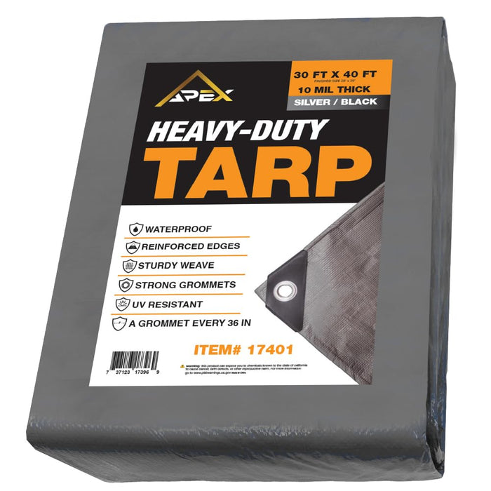 LAUCO Heavy Silver/Black Tarp - 30ft x 40ft - 10 MIL Multipurpose UV Resistant, Waterproof Protective Tarp Cover with Metal Grommets and Reinforced Edges - for Roof, Camping, Patio, Pool, Boat, Car