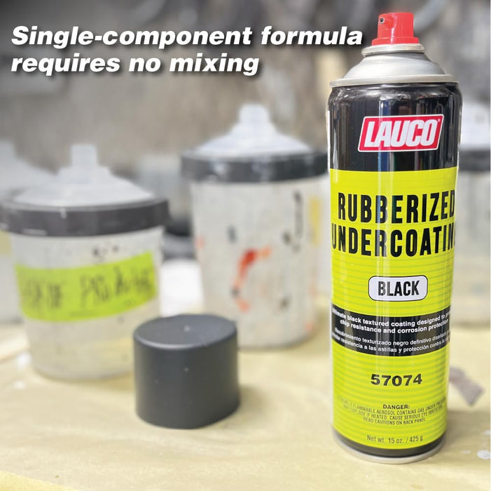 LAUCO Rubberized Undercoating Black Aerosol Spray – 15 Oz Can, Protective Coating for Metal, Plastic & Vehicle Undercarriage – Sound Deadener & Rust Protection (57074)