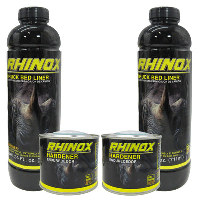Rhinox Black 0.5 Gallon Urethane Spray-On Truck Bed Liner Kit - 2 Bed Liners and 2 Hardeners - Easy 3 to 1 Mix Ratio, Just Mix, Shake and Shoot It - Professional Durable Textured Protective Coating