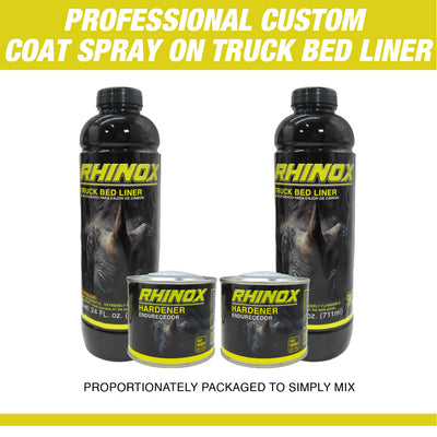 Rhinox Black 0.5 Gallon Urethane Spray-On Truck Bed Liner Kit - 2 Bed Liners and 2 Hardeners - Easy 3 to 1 Mix Ratio, Just Mix, Shake and Shoot It - Professional Durable Textured Protective Coating