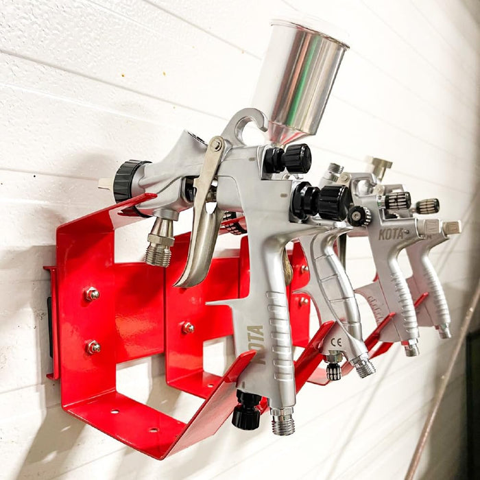 Magnetic Paint Spray Gun Holder Stand, Holds 4 Gravity Feed - Attach to Booth Wall, Mix Room, Workstation Cabinet, Body Shop or Garage Wall Red