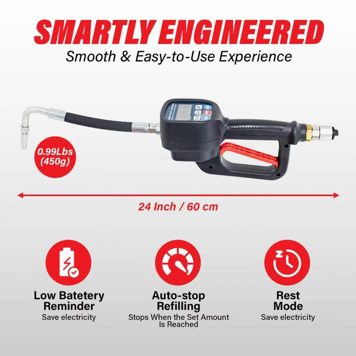 Digital Oil Meter Gun with LCD Display for Lubricants and Diesel, Preset Dispensing Gun with Automatic Shutoff, High Accuracy ±0.5%, Heavy Duty Oil Transfer Meter for Workshop, Garage