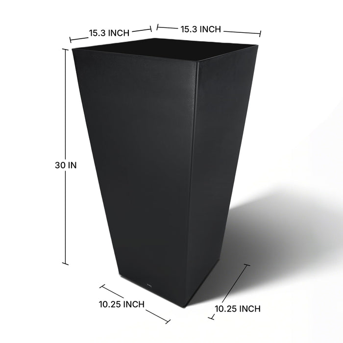 Tall Black Planter 30 Inch Modern Tapered Square Flower Pot for Indoor & Outdoor Use, Durable Plastic, Weatherproof & UV Resistant with Drainage Hole, Large Decorative Plant Container 87295