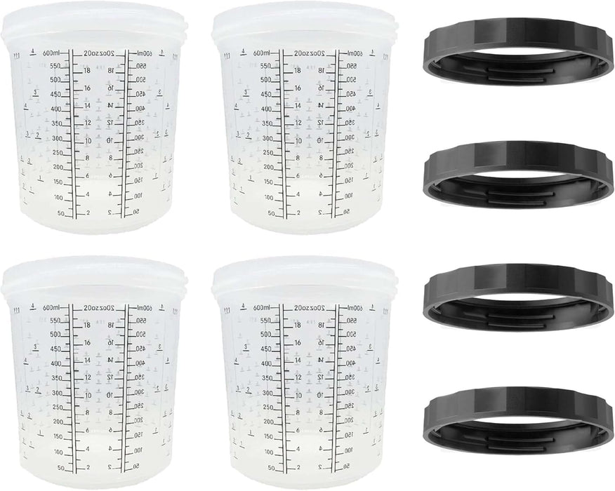 LAUCO 2 Pack Paint Spray Gun Hard Cup Set, 600ML (20 Oz) Reusable Mixing Cups with Retainer Rings, Compatible with Disposable Paint Cup Liner and Lid Systems for Automotive Paint, Primer, Clear Coat