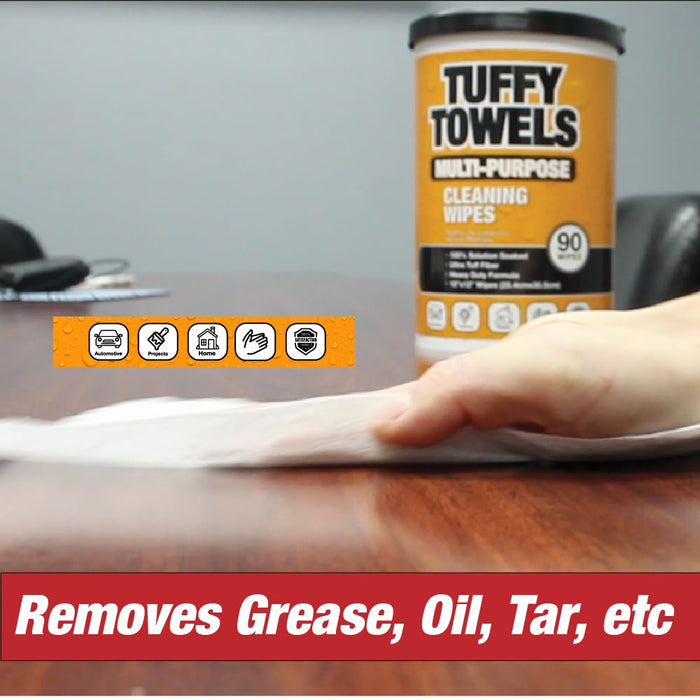 Tuffy Towels Heavy-Duty 10" x 12" Size Multi-Surface Cleaning Wipes, (10" x 12" Wipes) Per Canister, Pack of 1, 90 Count Total 57022