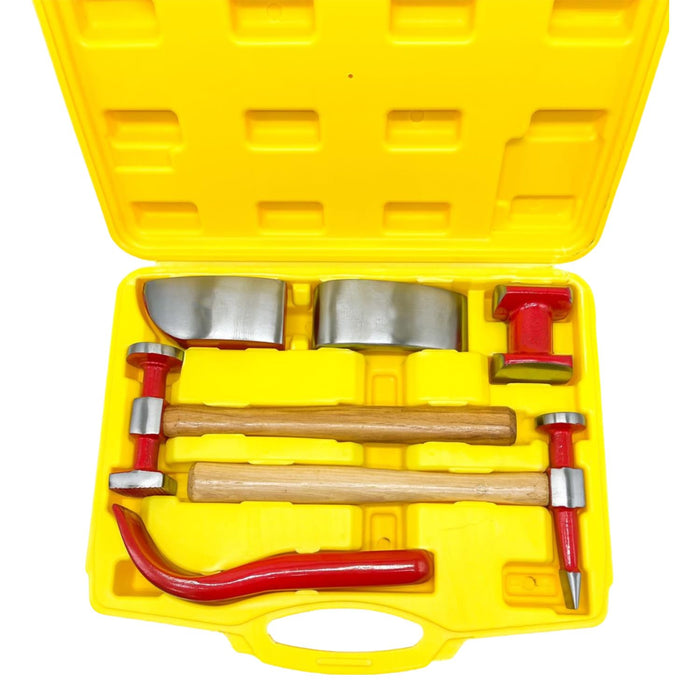 LAUCO 6 Pieces Auto Body Hammer Repair Tool Dolly Kit, Steel Hammer Heads and Dollies on Wood Handles,Performance Tool Heavy Duty Fender Set for Car, ﻿Multifunctional Hammer Kit