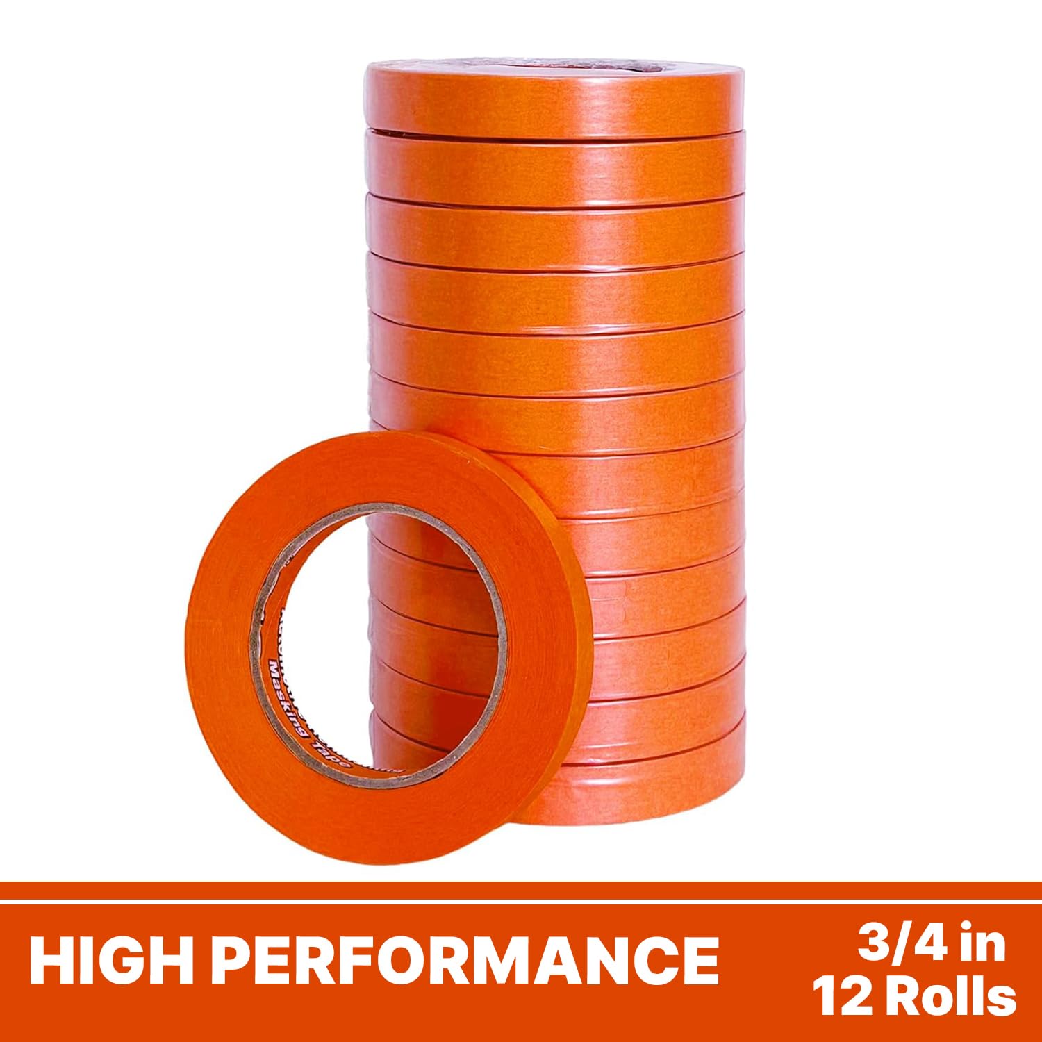 LAUCO Orange Automotive Refinishing Masking Tape 0.75 in x 60 yd (12 Rolls) – Autobody Painters Tape, UV, Moisture & Heat Resistant, No Residue, Multi-Purpose for Auto Paint & Vinyl Wrap