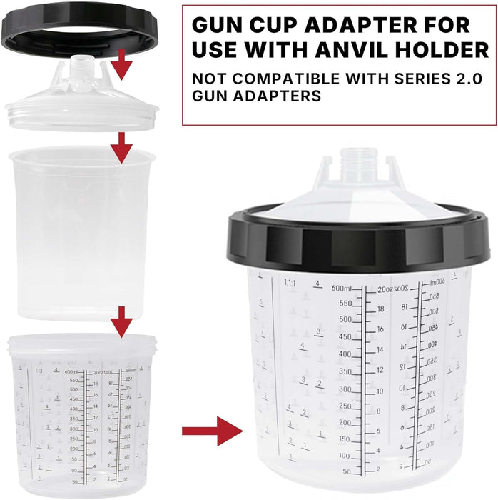 LAUCO 2 Pack Paint Spray Gun Hard Cup Set, 600ML (20 Oz) Reusable Mixing Cups with Retainer Rings, Compatible with Disposable Paint Cup Liner and Lid Systems for Automotive Paint, Primer, Clear Coat