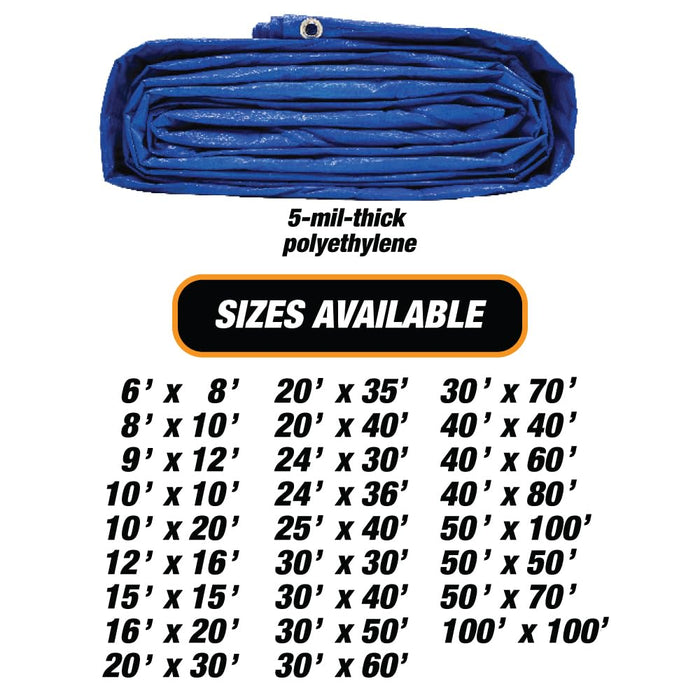Heavy Duty Blue Tarp - 8ft x 10ft - 5 MIL Multipurpose UV Resistant, Waterproof Protective Tarp Cover with Metal Grommets and Reinforced Edges - for Roof, Camping, Patio, Boat, Car 69523